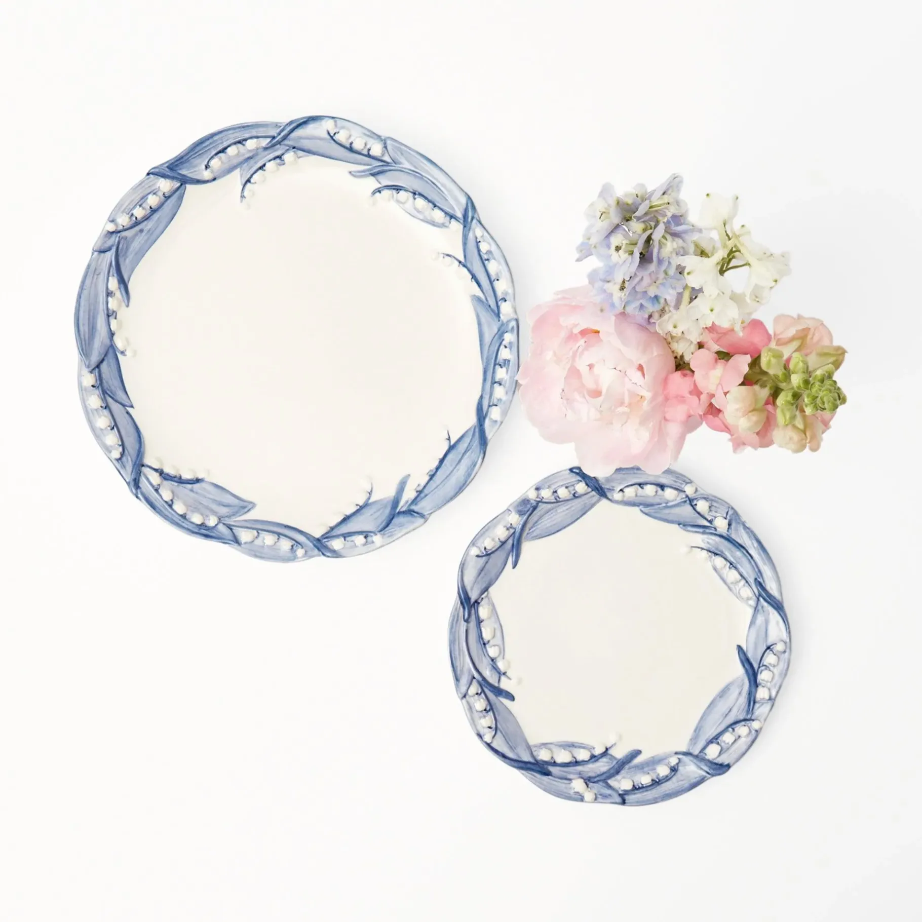 Mrs. Alice Crockery Sets|Blue Lily Of The Valley Dinner & Starter Plates (Set Of 8)