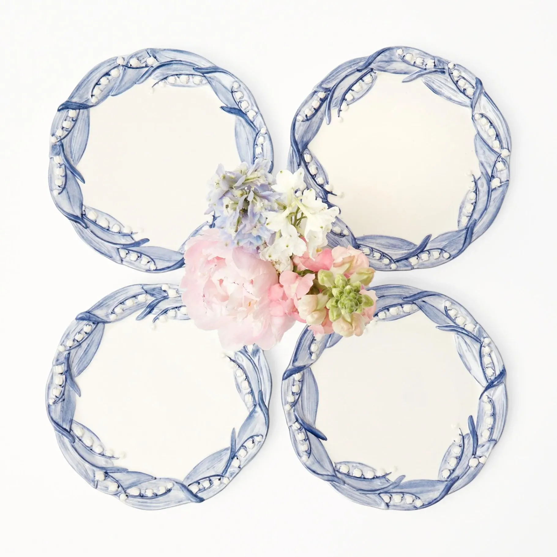 Mrs. Alice Crockery Sets|Blue Lily Of The Valley Starter Plates (Set Of 4)