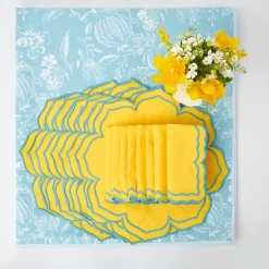 Mrs. Alice Table Linen Sets|Blue Melograno & Fleur Yellow Linen Set
