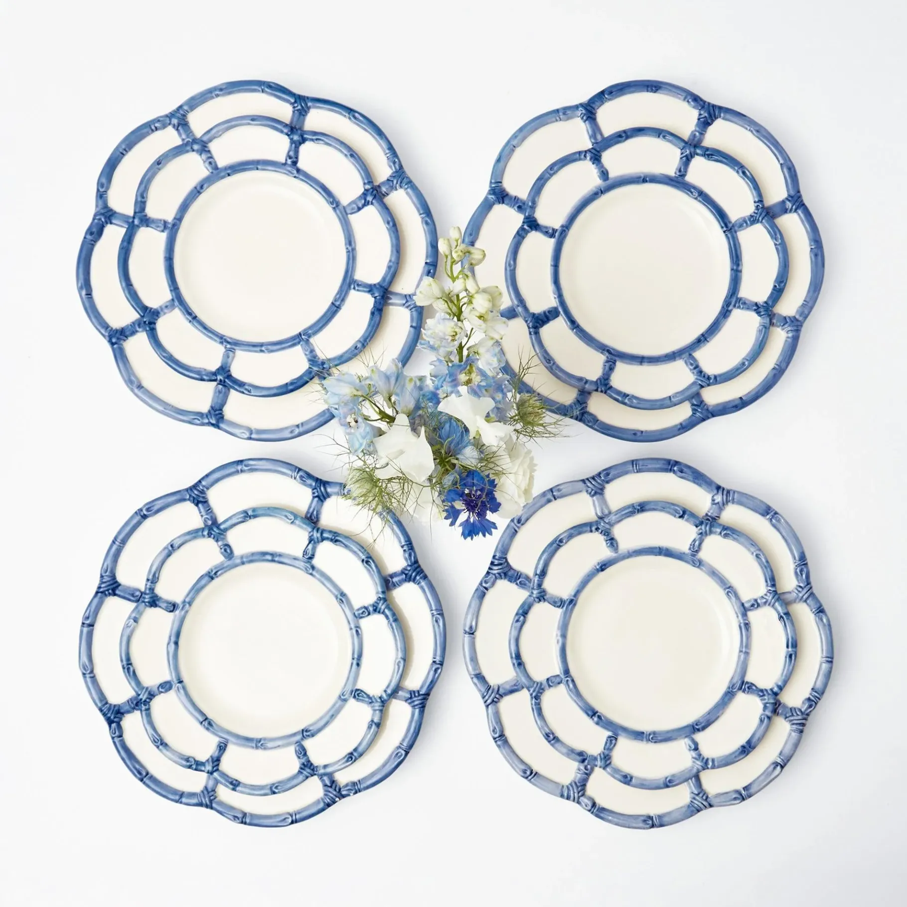 Mrs. Alice Crockery Sets|Blue Petal Bamboo Dinner & Starter Plates (Set Of 8)