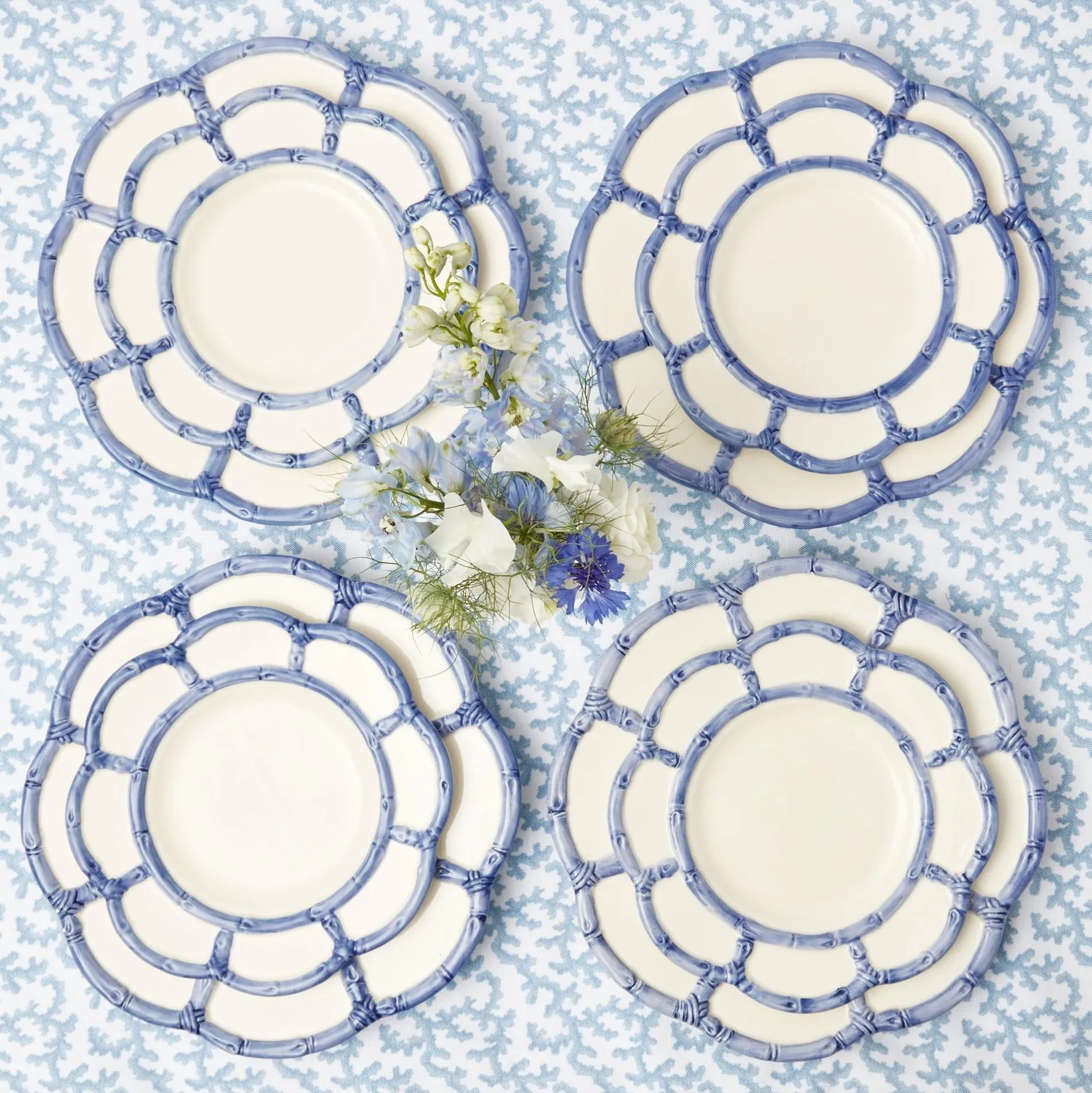 Mrs. Alice Crockery Sets|Blue Petal Bamboo Dinner & Starter Plates (Set Of 8)