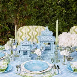 Mrs. Alice Candle Holders|Blue Rattan Pagoda Lantern Set