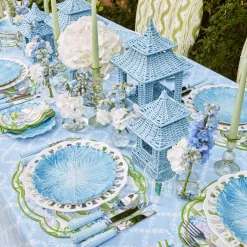 Mrs. Alice Rattan Tableware|Blue Rattan Pagoda Lantern Set