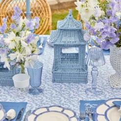 Mrs. Alice Rattan Tableware|Blue Rattan Pagoda Lantern Set
