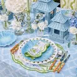 Mrs. Alice Rattan Tableware|Blue Rattan Pagoda Lantern Set