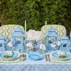 Mrs. Alice Candle Holders|Blue Rattan Pagoda Lantern