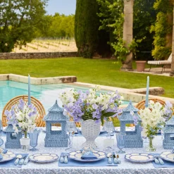 Mrs. Alice Candle Holders|Blue Rattan Pagoda Lantern