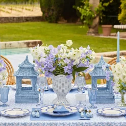 Mrs. Alice Candle Holders|Blue Rattan Pagoda Lantern