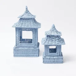 Mrs. Alice Candle Holders|Blue Rattan Pagoda Lantern