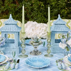 Mrs. Alice Candle Holders|Blue Rattan Pagoda Lantern