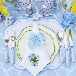 Mrs. Alice Napkin Rings, Bows & Wreaths|Blue Saddle Stitch Napkin Bows (Set Of 4)