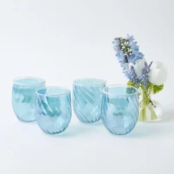Mrs. Alice Glasses|Blue Swirl Water Glasses With White Rim (Set Of 4)