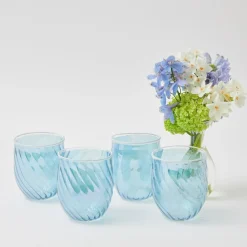 Mrs. Alice Glasses|Blue Swirl Water Glasses With White Rim (Set Of 4)