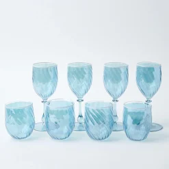 Mrs. Alice Glasses|Blue Swirl Water Glasses With White Rim (Set Of 4)