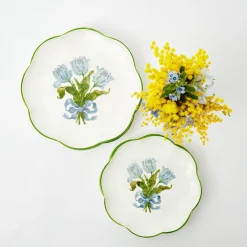 Mrs. Alice Crockery Sets|Blue Tulip Dinner & Starter Plates (Set Of 8)