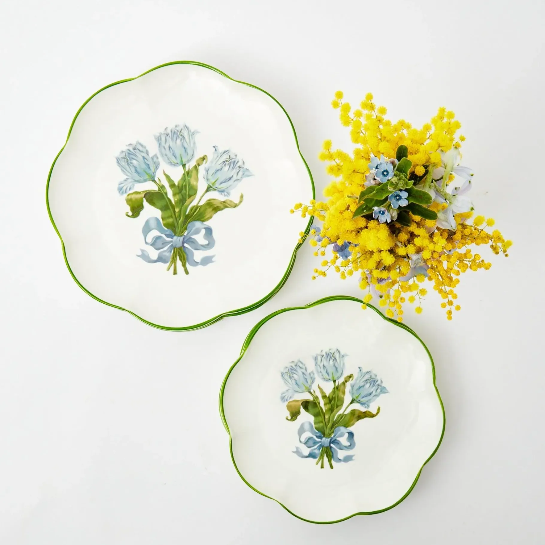 Mrs. Alice Dinner Plates|Blue Tulip Dinner & Starter Plates (Set Of 8)