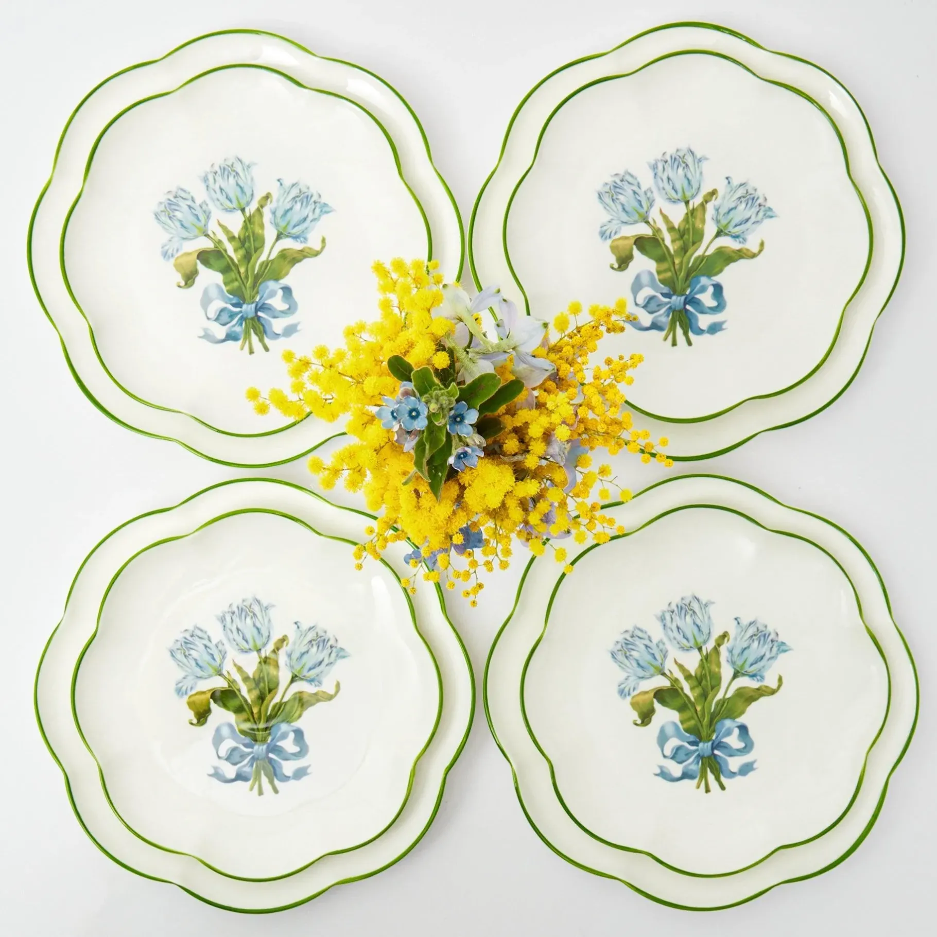 Mrs. Alice Dinner Plates|Blue Tulip Dinner & Starter Plates (Set Of 8)