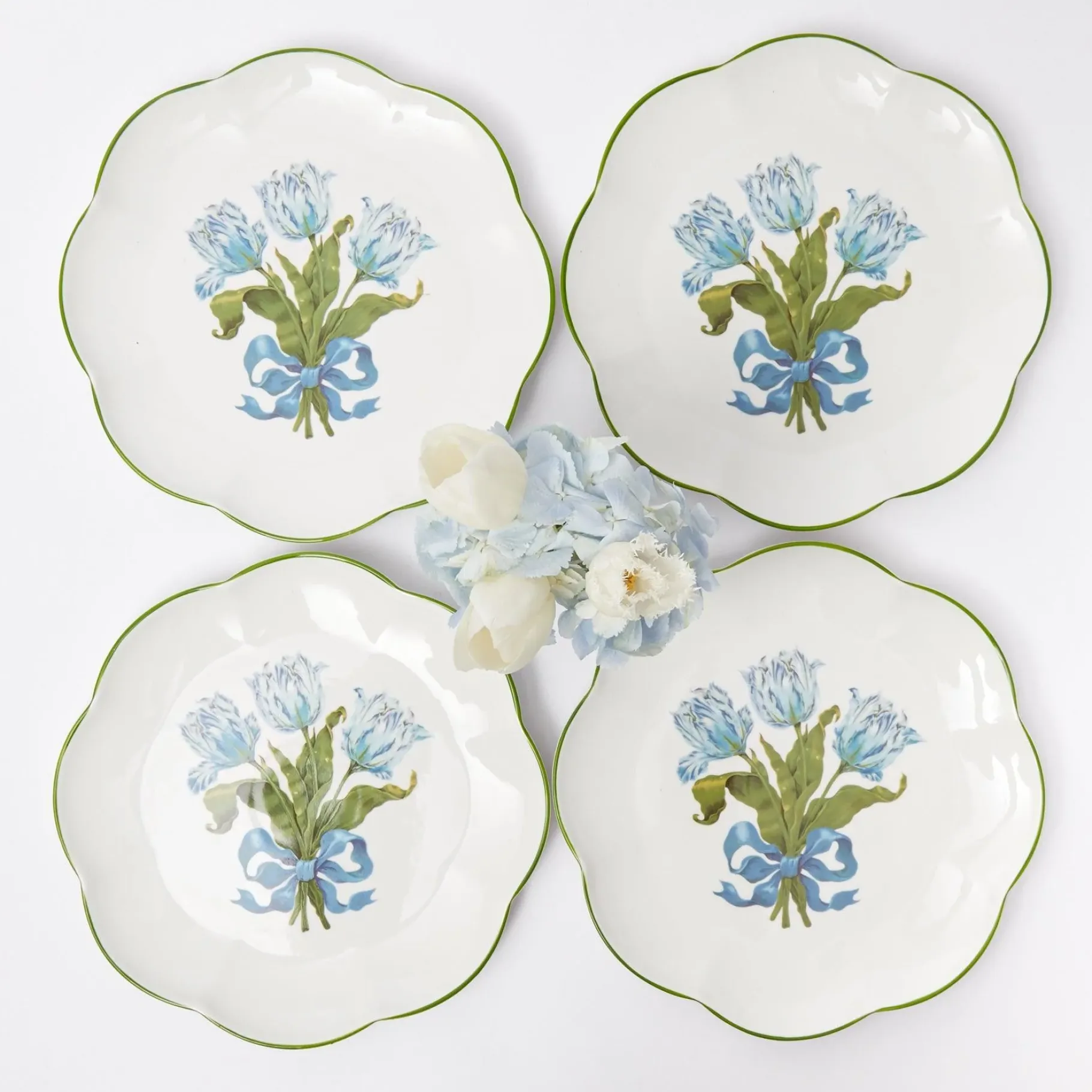 Mrs. Alice Crockery Sets|Blue Tulip Dinner Plates (Set Of 4)