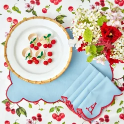 Mrs. Alice Table Linen Sets|Blue With Red Scallop Placemats & Napkins (Set Of 4)