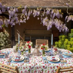 Mrs. Alice Table Linen Sets|Blue With Red Scallop Placemats & Napkins (Set Of 4)