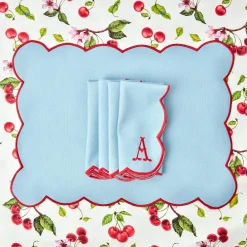 Mrs. Alice Placemats|Blue With Red Scallop Placemat (Set Of 4)