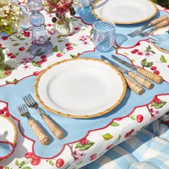 Mrs. Alice Placemats|Blue With Red Scallop Placemat (Set Of 4)