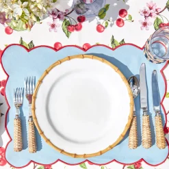 Mrs. Alice Placemats|Blue With Red Scallop Placemat (Set Of 4)