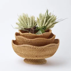 Mrs. Alice Rattan Tableware|Brown Scalloped Rattan Bowl (Medium)
