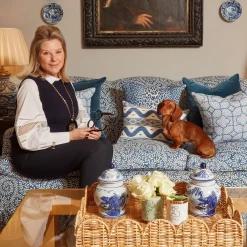 Mrs. Alice Serena Fresson Fabrics|Cobalt Blue Bamboo Trellis Fabric