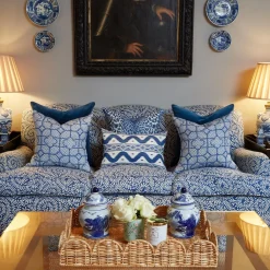 Mrs. Alice Serena Fresson Fabrics|Cobalt Blue Bamboo Trellis Fabric