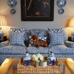 Mrs. Alice Serena Fresson Fabrics|Cobalt Blue Bamboo Trellis Fabric