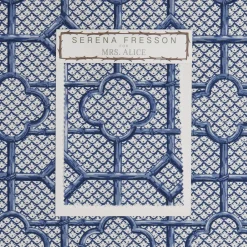 Mrs. Alice Serena Fresson Fabrics|Cobalt Blue Bamboo Trellis Fabric