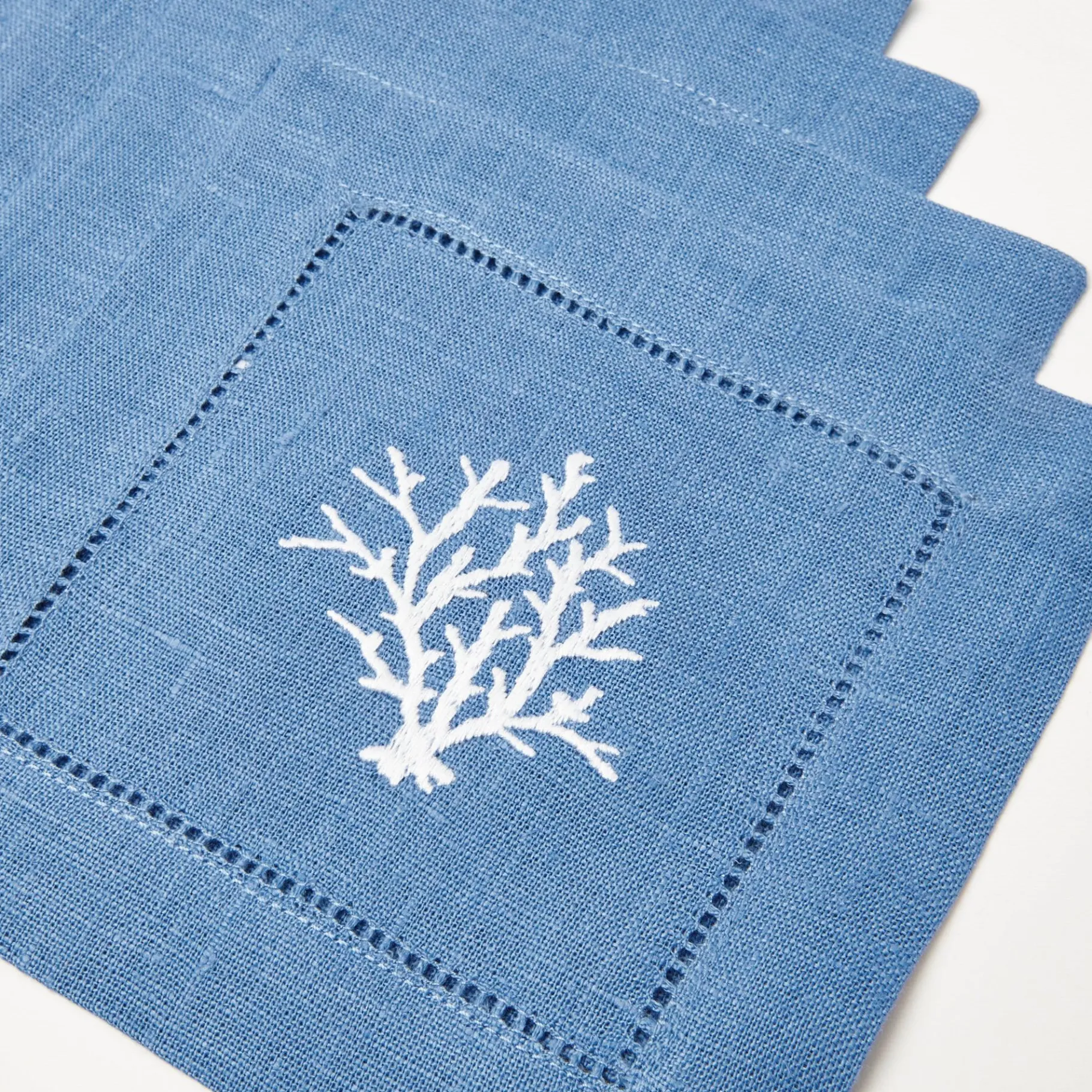 Mrs. Alice Napkins|Coral Blue Linen Cocktail Napkins (Set Of 4)