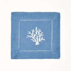 Mrs. Alice Napkins|Coral Blue Linen Cocktail Napkins (Set Of 4)