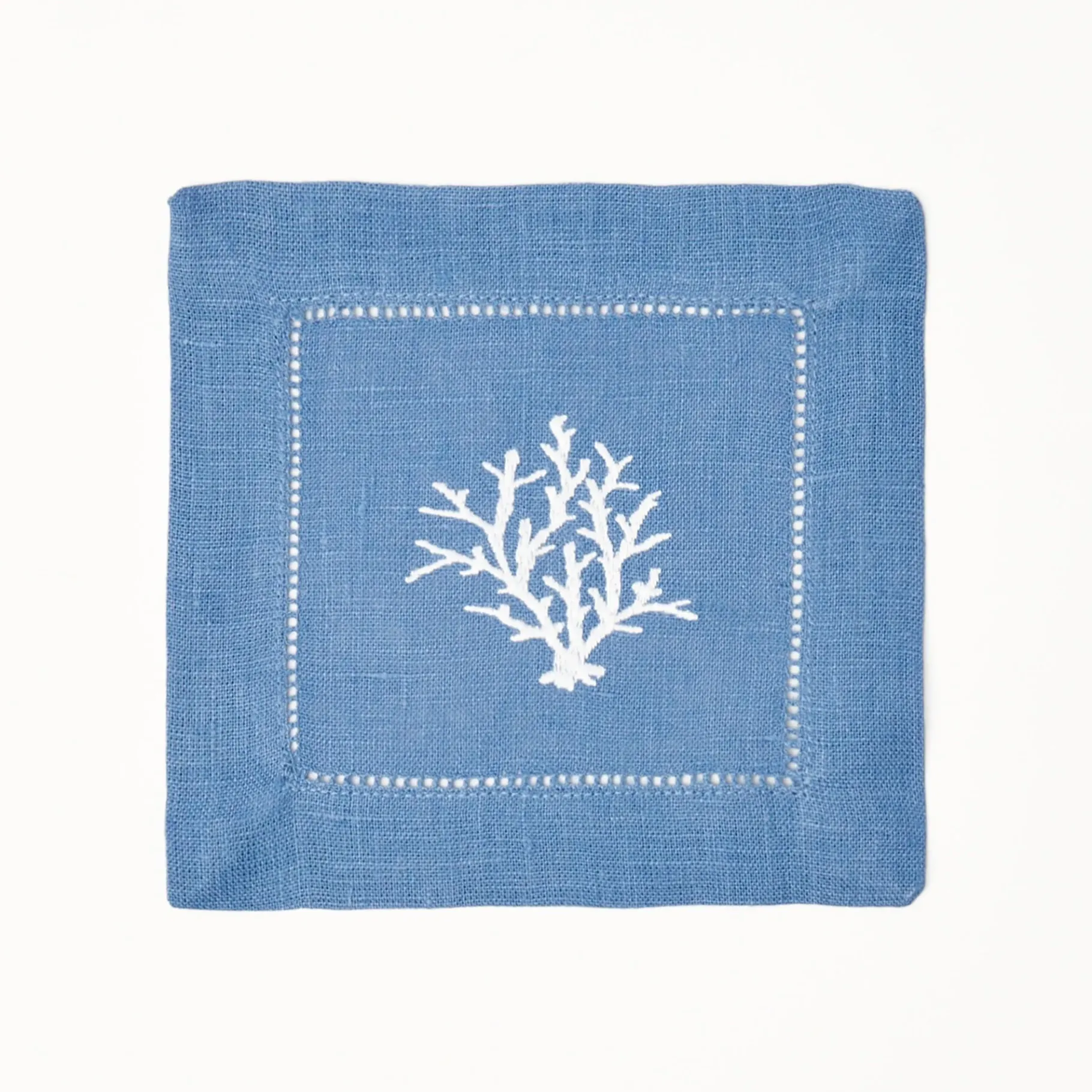 Mrs. Alice Napkins|Coral Blue Linen Cocktail Napkins (Set Of 4)