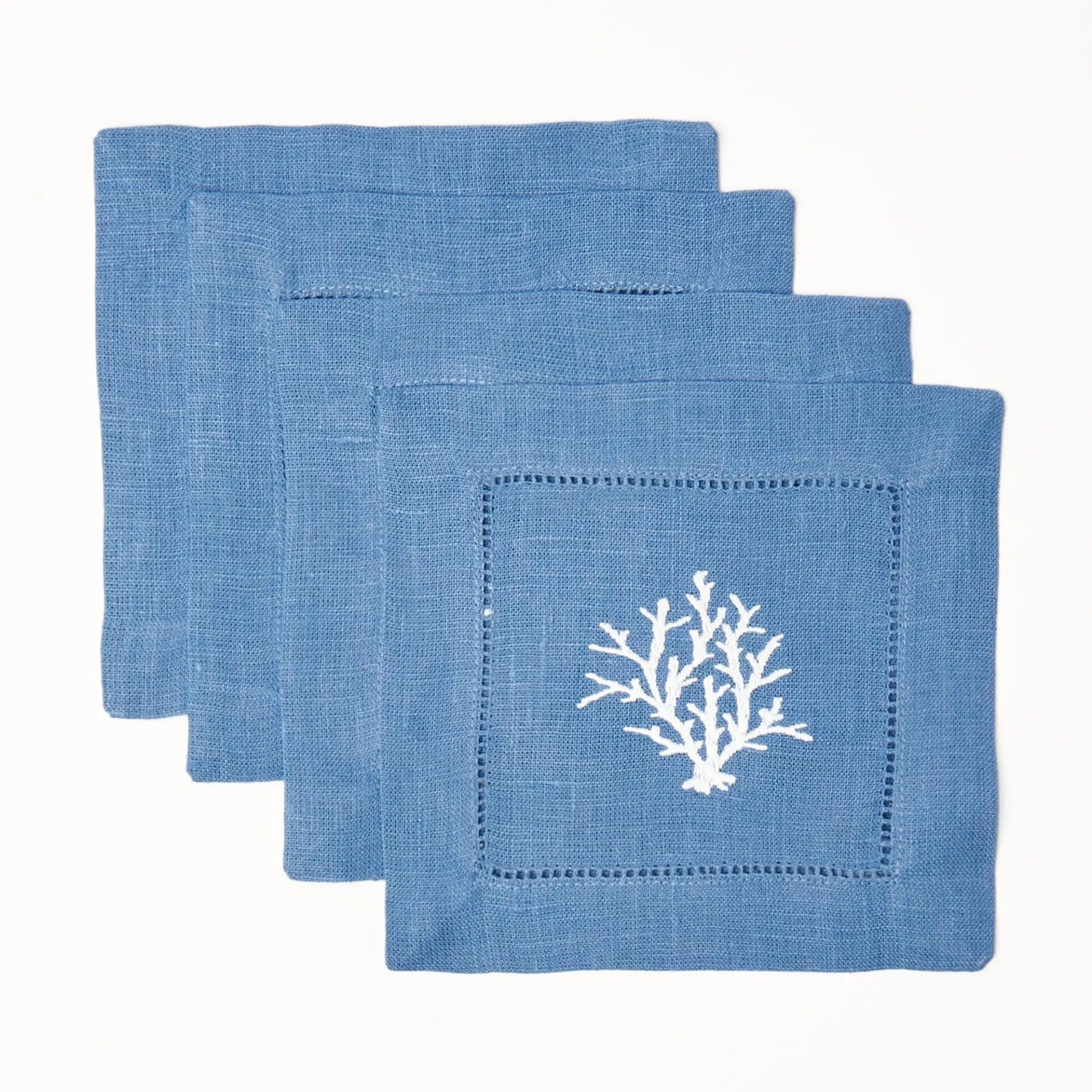 Mrs. Alice Napkins|Coral Blue Linen Cocktail Napkins (Set Of 4)