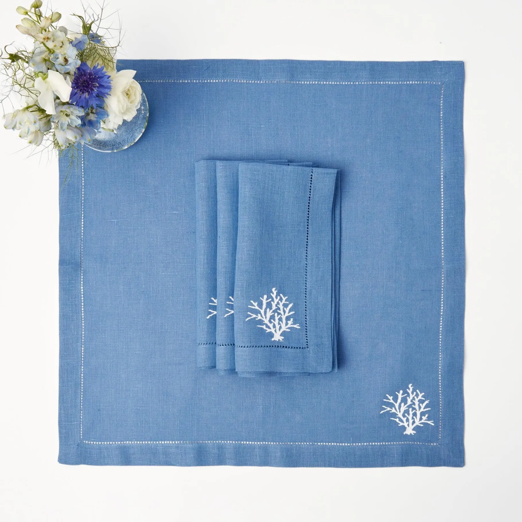 Mrs. Alice Napkins|Coral Blue Linen Napkins (Set Of 4)