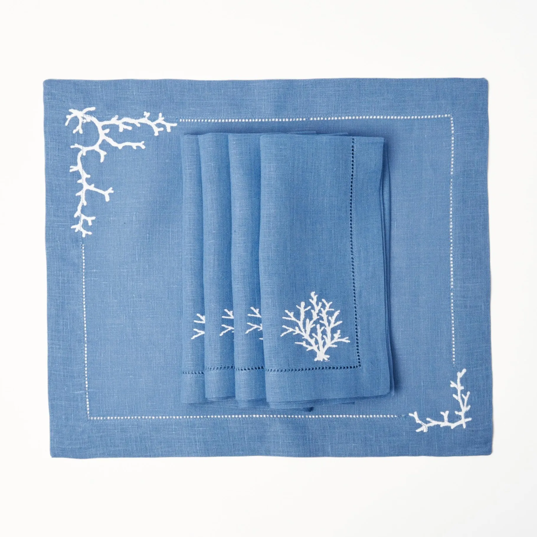 Mrs. Alice Napkins|Coral Blue Linen Napkins (Set Of 4)