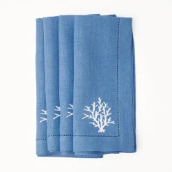 Mrs. Alice Napkins|Coral Blue Linen Napkins (Set Of 4)