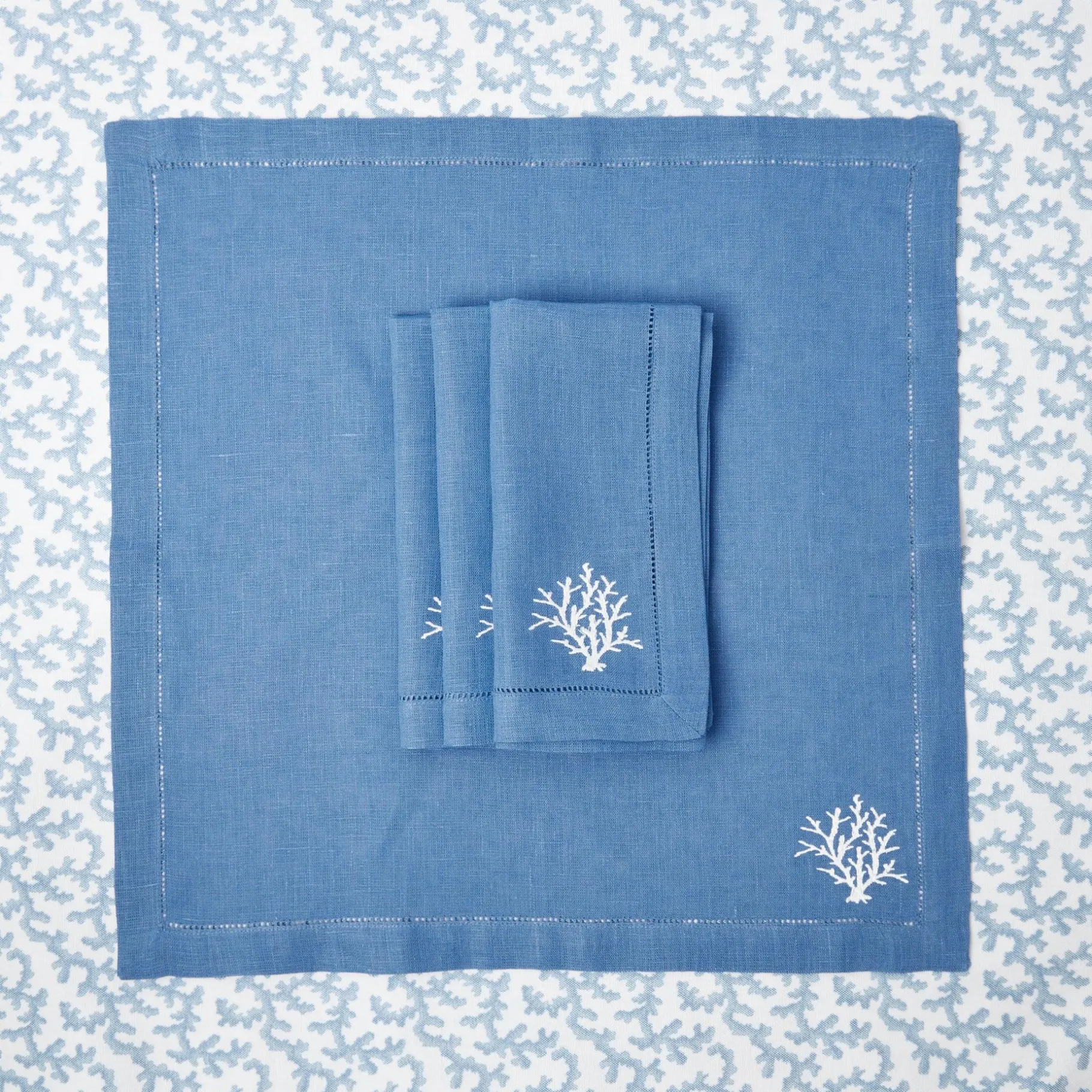 Mrs. Alice Napkins|Coral Blue Linen Napkins (Set Of 4)