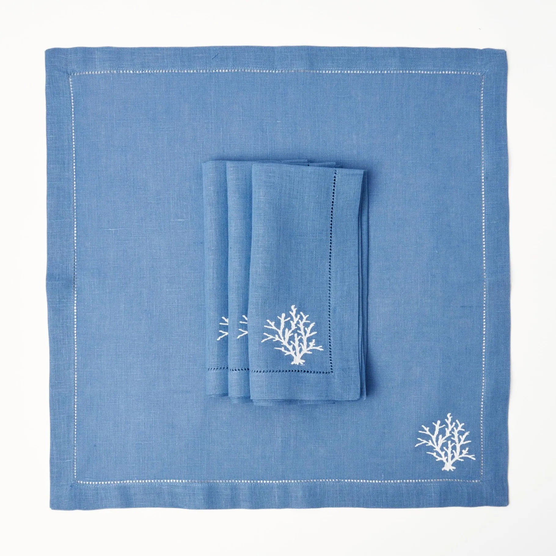 Mrs. Alice Napkins|Coral Blue Linen Napkins (Set Of 4)