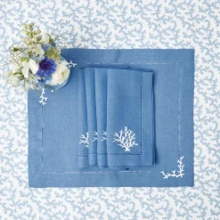 Mrs. Alice Napkins|Coral Blue Linen Napkins (Set Of 4)