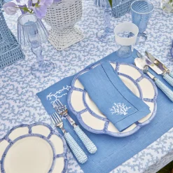 Mrs. Alice Placemats|Coral Blue Linen Placemats (Set Of 4)