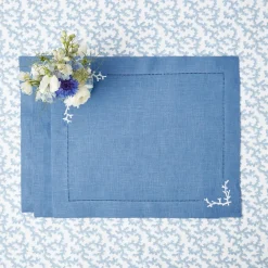 Mrs. Alice Placemats|Coral Blue Linen Placemats (Set Of 4)