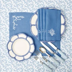 Mrs. Alice Placemats|Coral Blue Linen Placemats (Set Of 4)