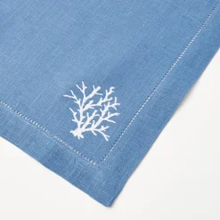 Mrs. Alice Table Linen Sets|Coral Blue Linen Placemats & Napkins (Set Of 4)