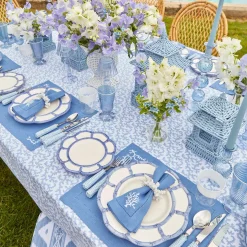 Mrs. Alice Table Linen Sets|Coral Blue Linen Placemats & Napkins (Set Of 4)