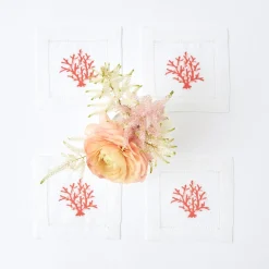 Mrs. Alice Napkins|Coral Linen Cocktail Napkins (Set Of 4)