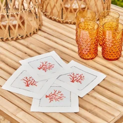 Mrs. Alice Napkins|Coral Linen Cocktail Napkins (Set Of 4)