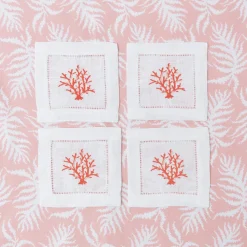 Mrs. Alice Napkins|Coral Linen Cocktail Napkins (Set Of 4)